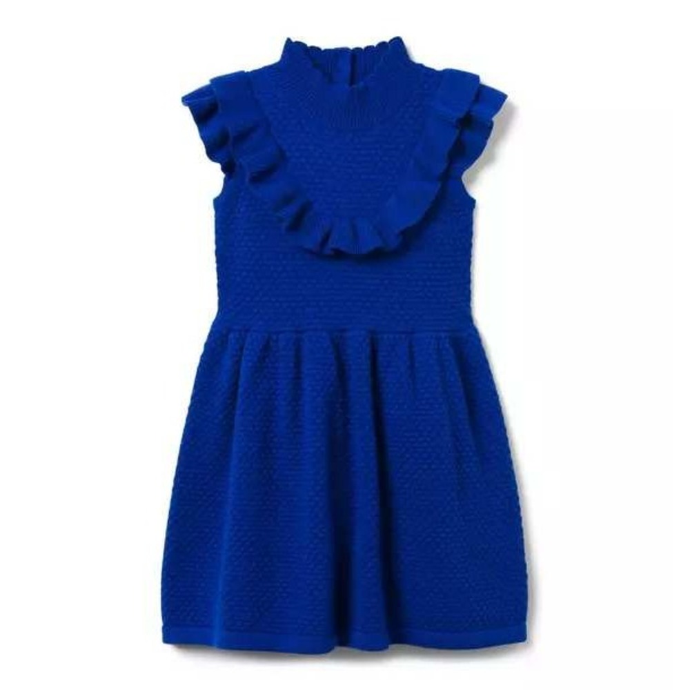 Janie and Jack Girls 2T‎ Royal Blue Ruffle Textured Knit Sweater Dress Mock Neck
